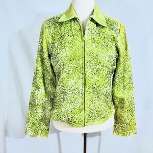 NWT Anage Green Sequin & Pearl Zip Jacket
